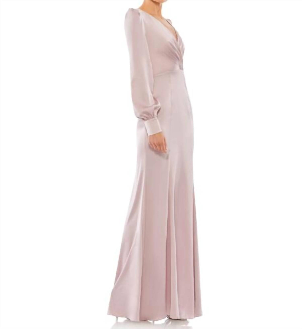 Mac Duggal - Satin Ruched Bishop Sleeve Gown