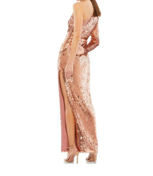 Mac Duggal - Sequin One Sleevecolumn Gown - brown - clothing - dresses