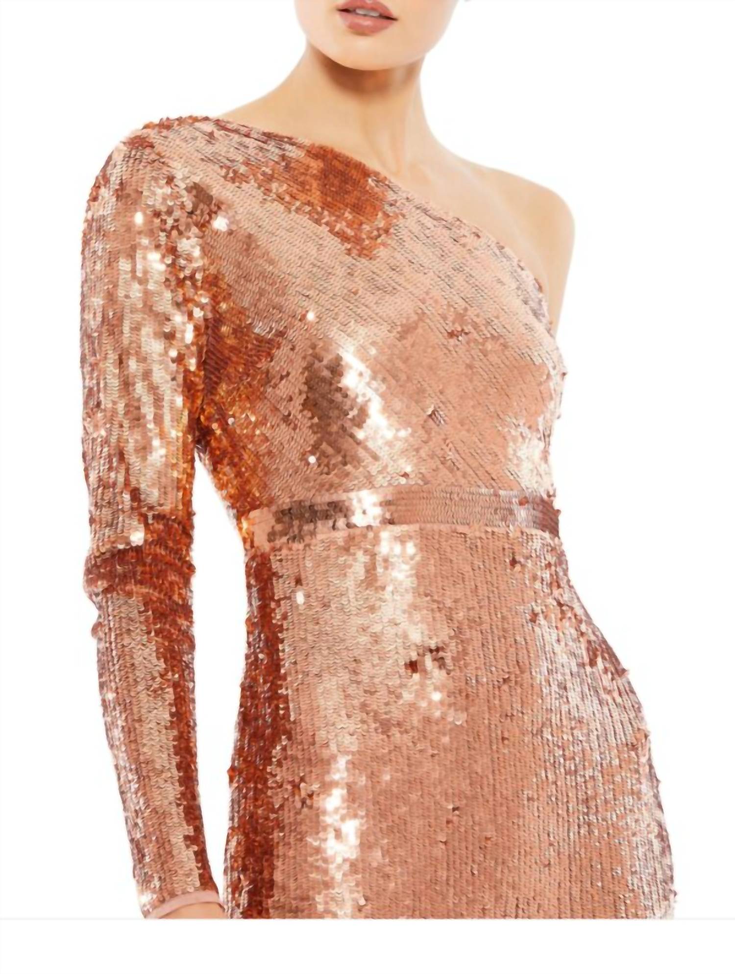 Mac Duggal - Sequin One Sleevecolumn Gown - brown - clothing - dresses