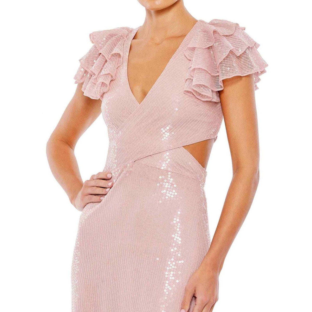 Mac Duggal - Sequined Cut Out Lace Back Gown