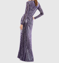 Mac Duggal - Sequined Long Sleeve Draped Gown
