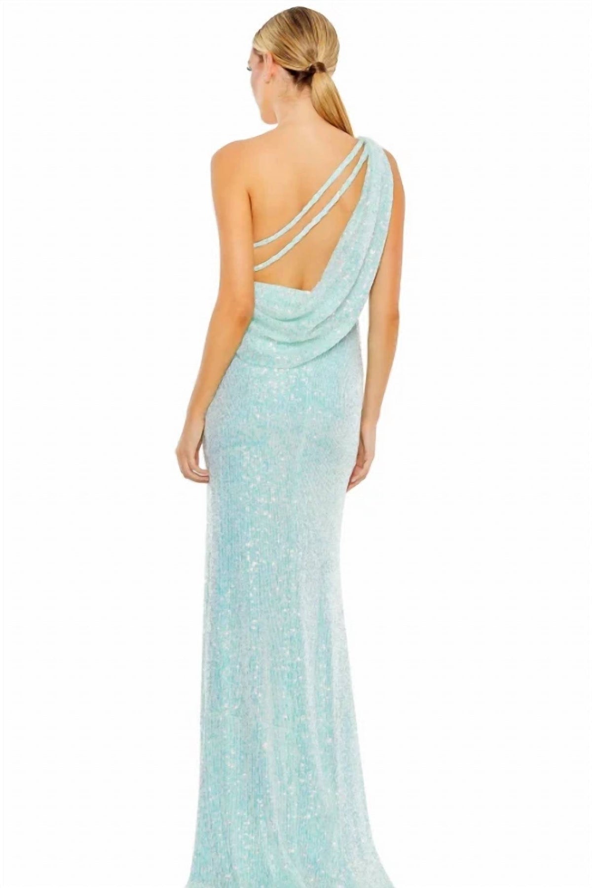 Mac Duggal - Sequined One Shoulder Draped Gown
