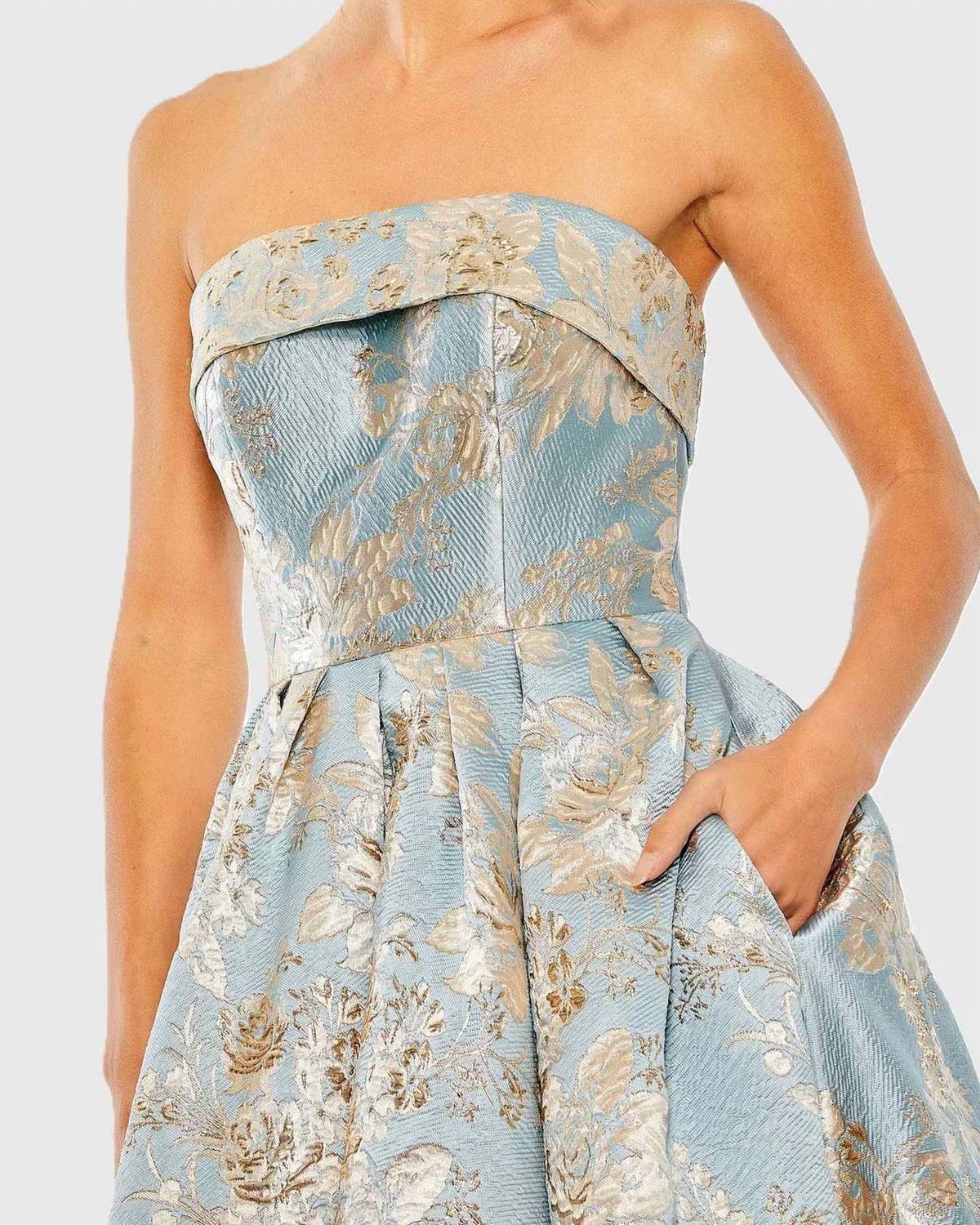 Mac Duggal - Strapless Brocade Midi Dress