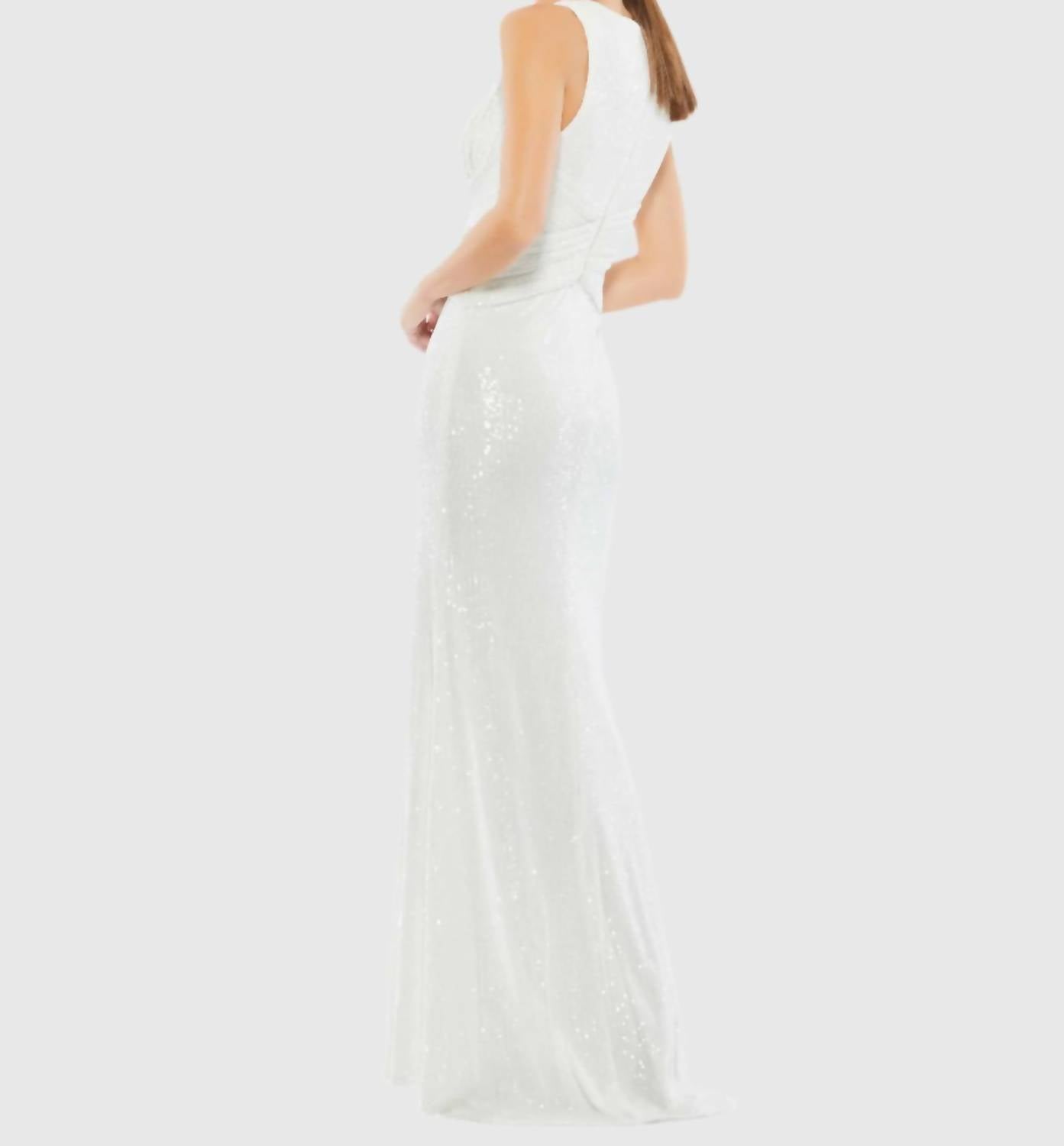 Mac Duggal - V - neck Sequin Wrap Waist Gown - clothing - dresses - maxi