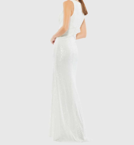 Mac Duggal - V - neck Sequin Wrap Waist Gown - clothing - dresses - maxi