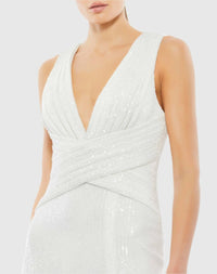 Mac Duggal - V - neck Sequin Wrap Waist Gown - clothing - dresses - maxi