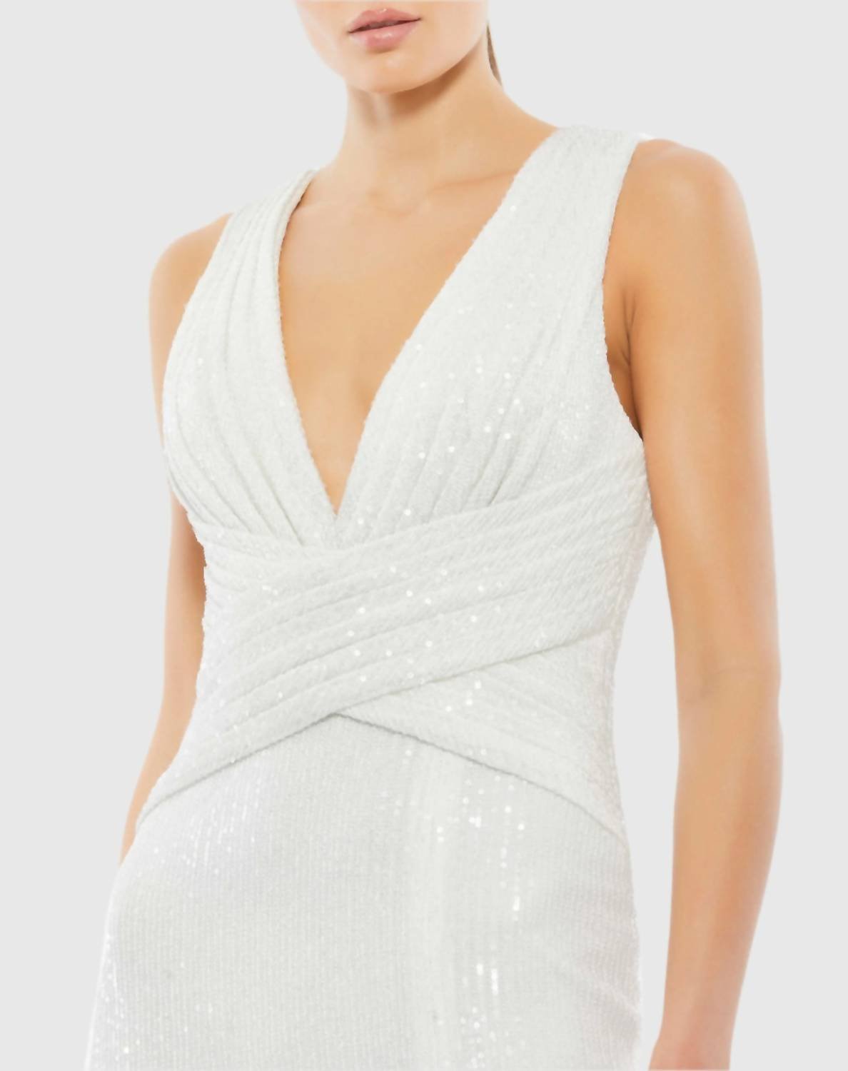 Mac Duggal - V - neck Sequin Wrap Waist Gown - clothing - dresses - maxi