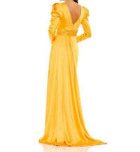 Mac Duggal - V Neckline Long Puff Sleeves Maxi Column Gown - clothing - dresses - maxi