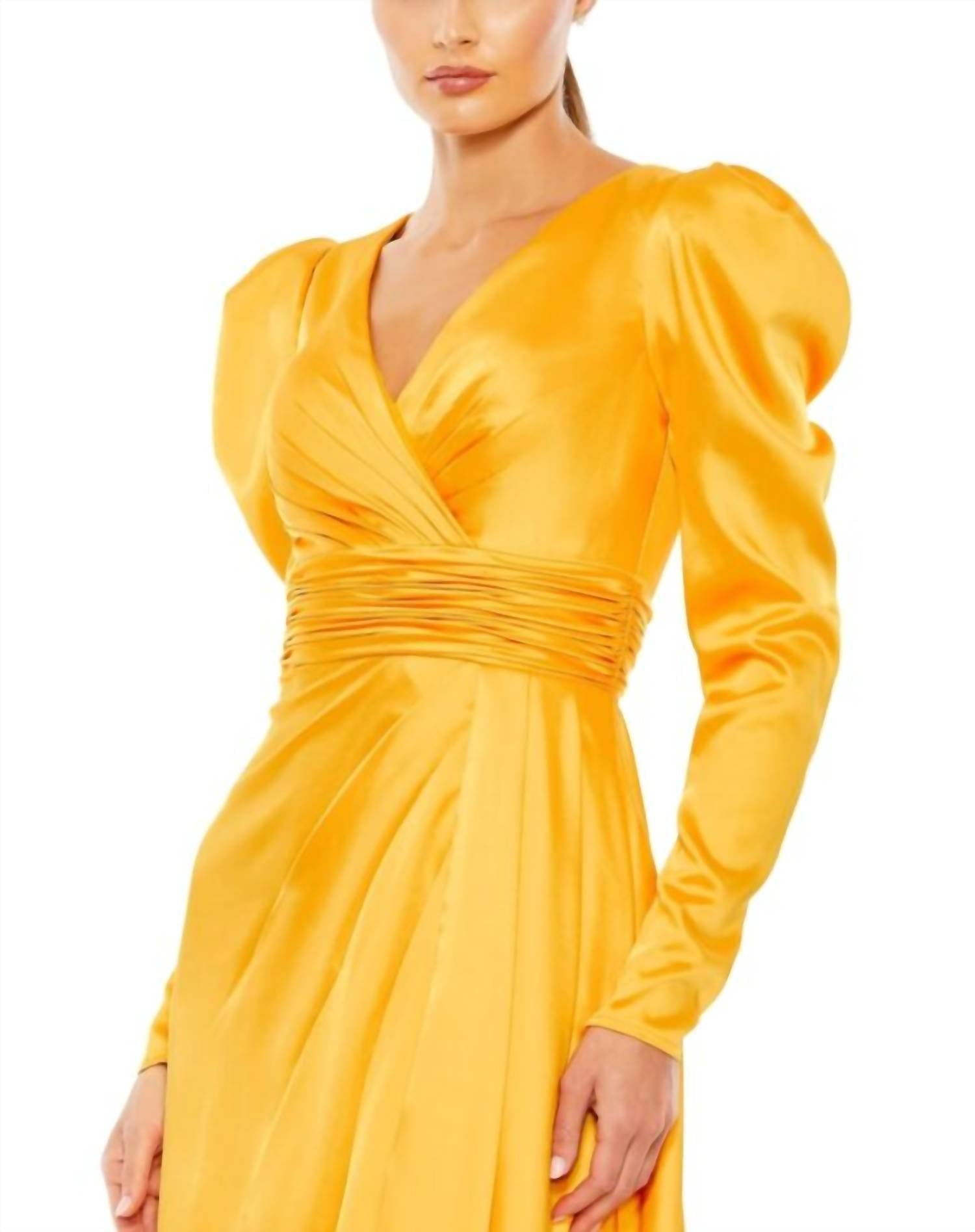 Mac Duggal - V Neckline Long Puff Sleeves Maxi Column Gown - clothing - dresses - maxi
