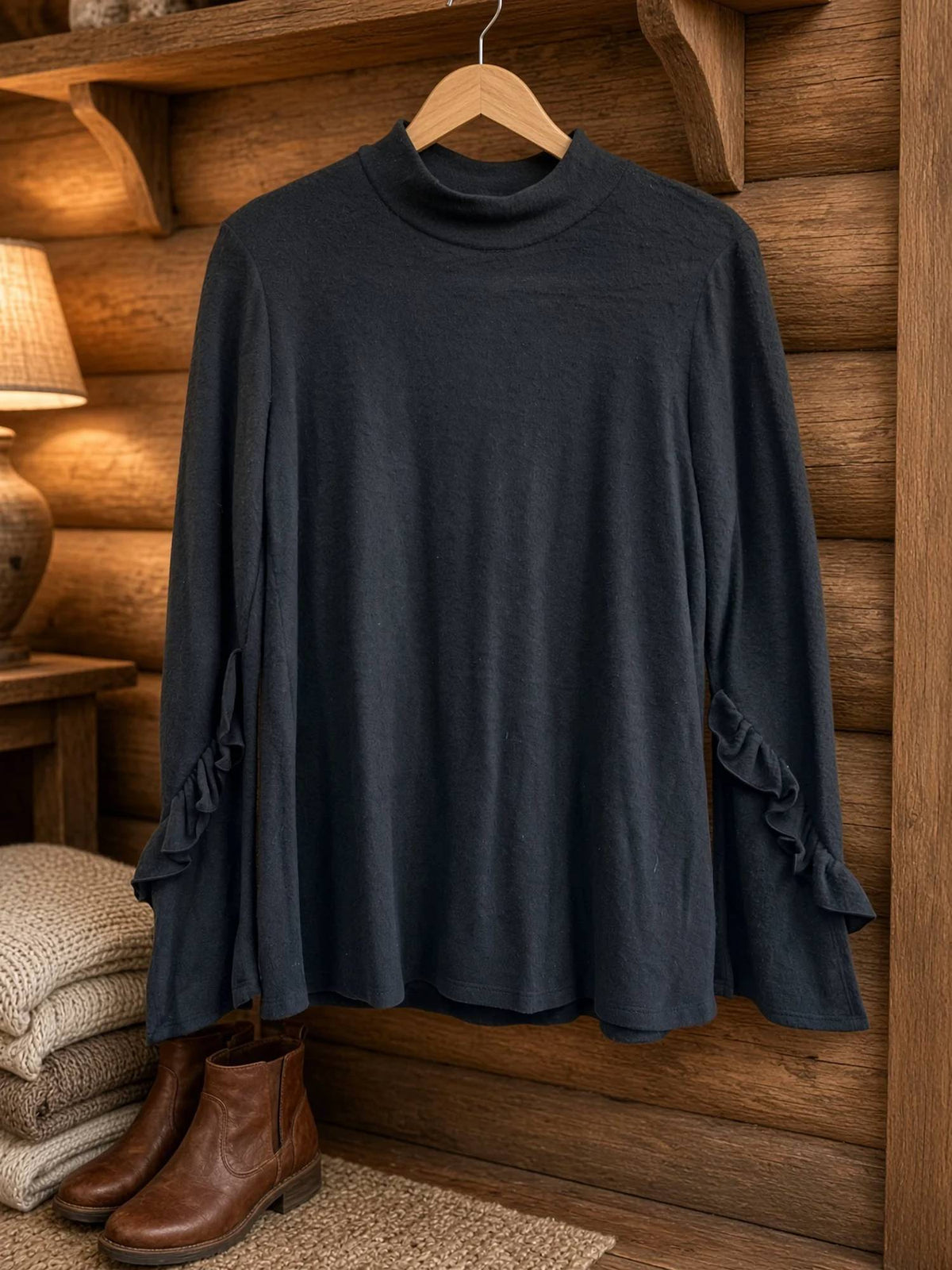 Madelyn - Women's Hacci Mock Neck Long Sleeve Top
