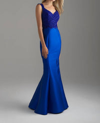 Madison James - Mikado Trumpet Prom Dress - blue - clothing - dresses