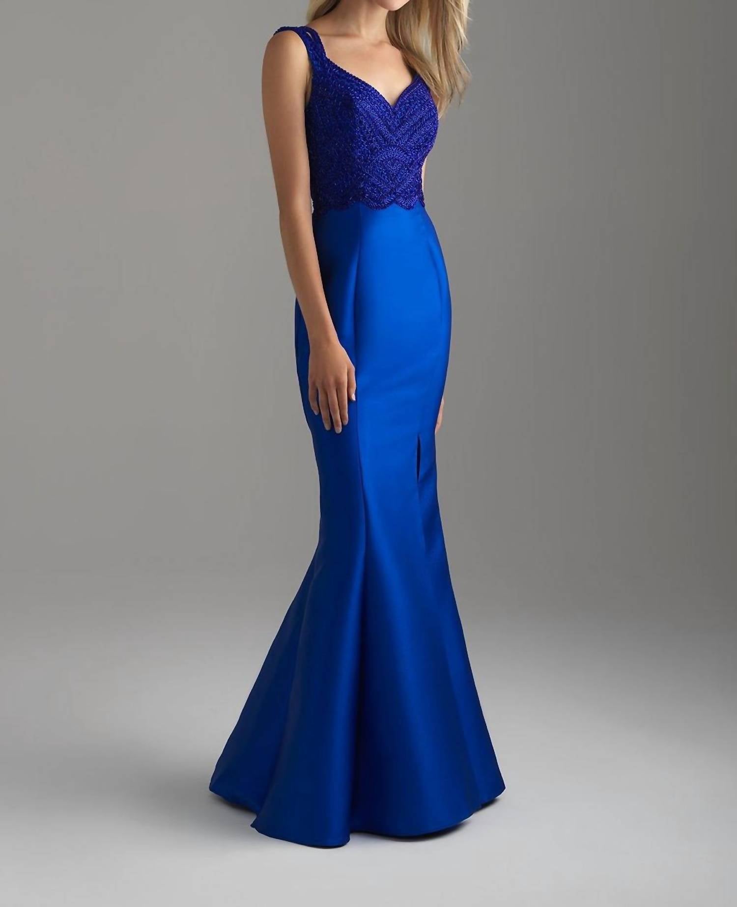 Madison James - Mikado Trumpet Prom Dress - blue - clothing - dresses