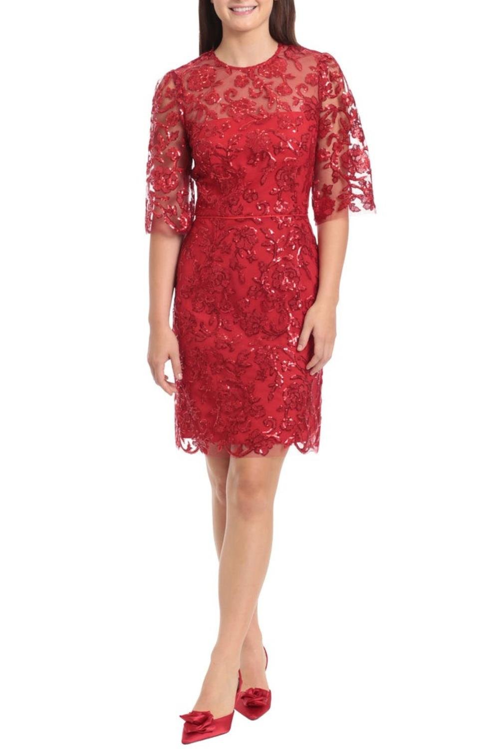 Maggy London - Embroidered Sequin Knee Length Dress - clothing - dresses - floral