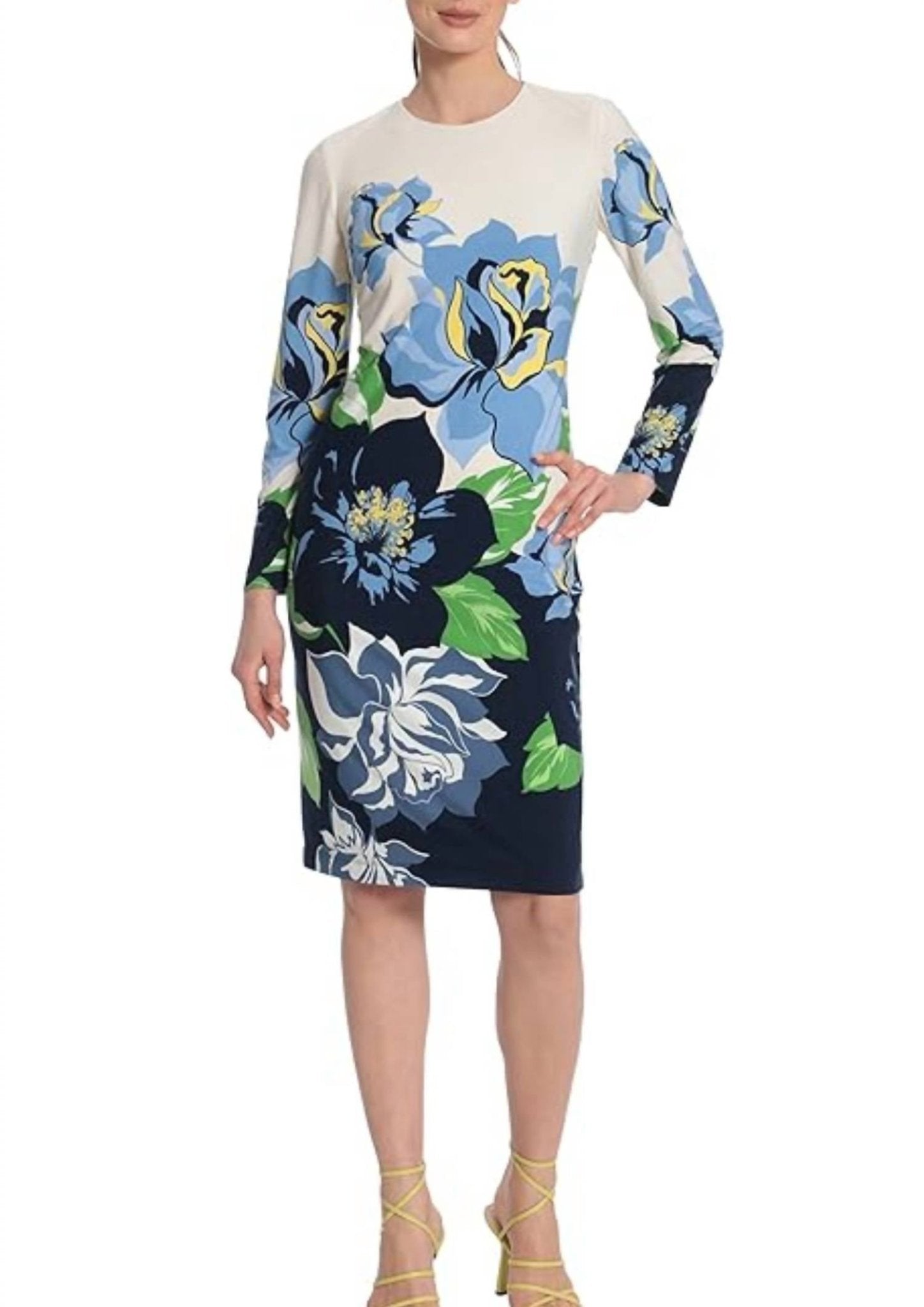 Maggy London - Floral Print Midi Sheath Dress - beige - clothing - dresses