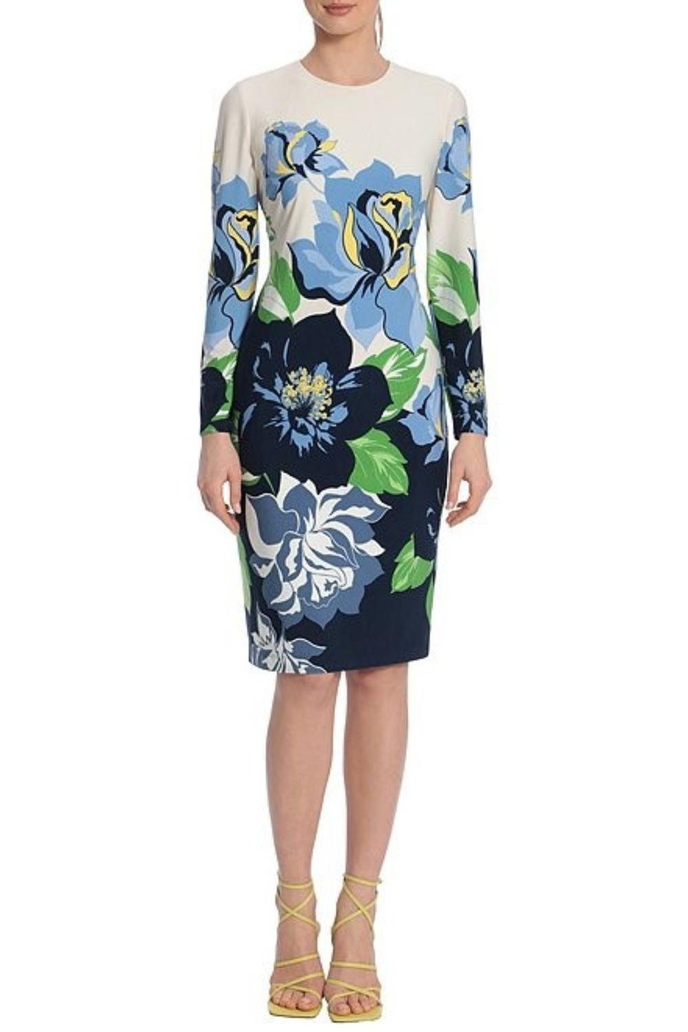 Maggy London - Floral Print Midi Sheath Dress - beige - clothing - dresses