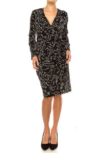 Maggy London - Long Sleeve Abstract Print Wrap Dress - black - clothing - dresses