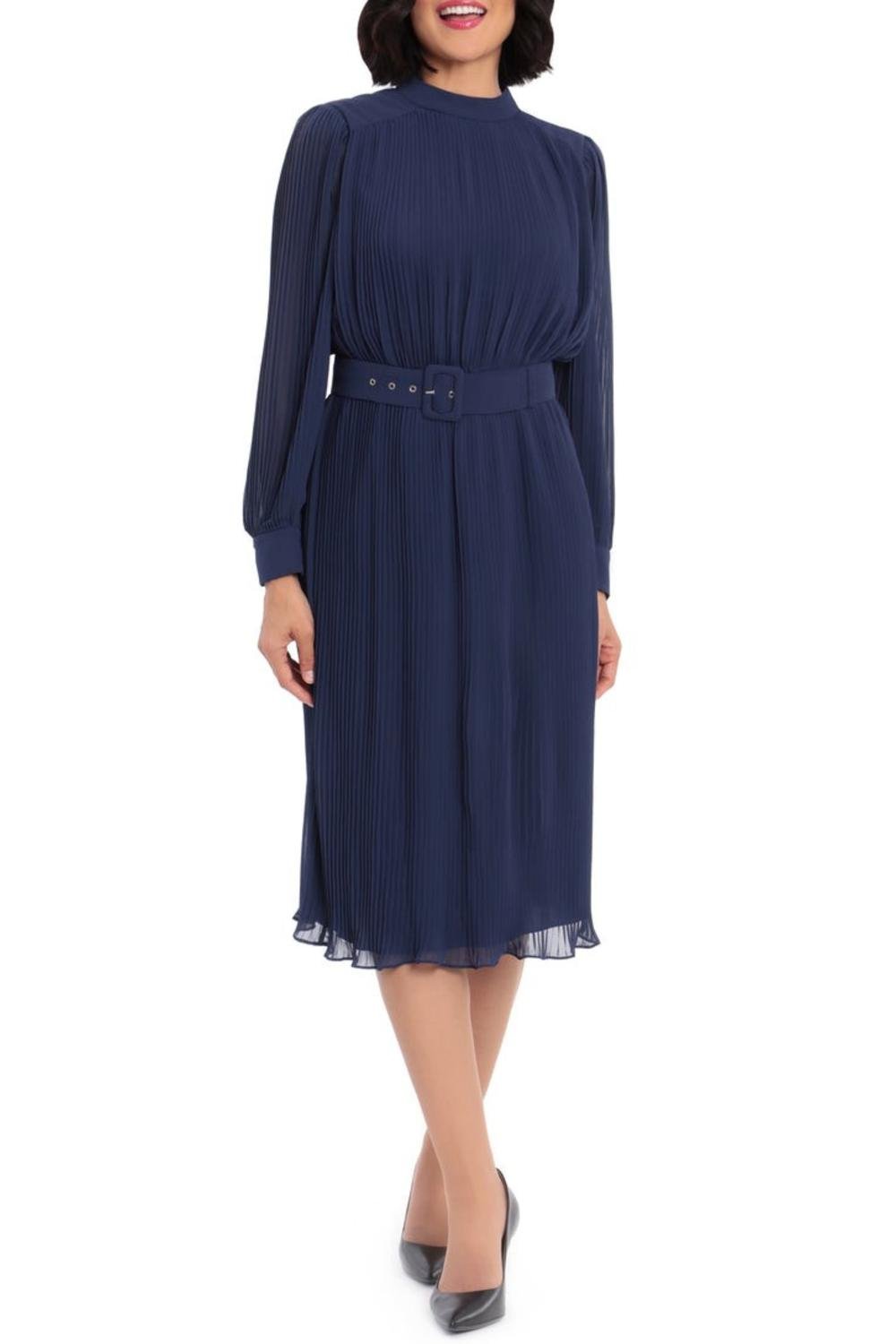 Maggy London - Pleated Blouson Midi Dress - blue - clothing - dresses