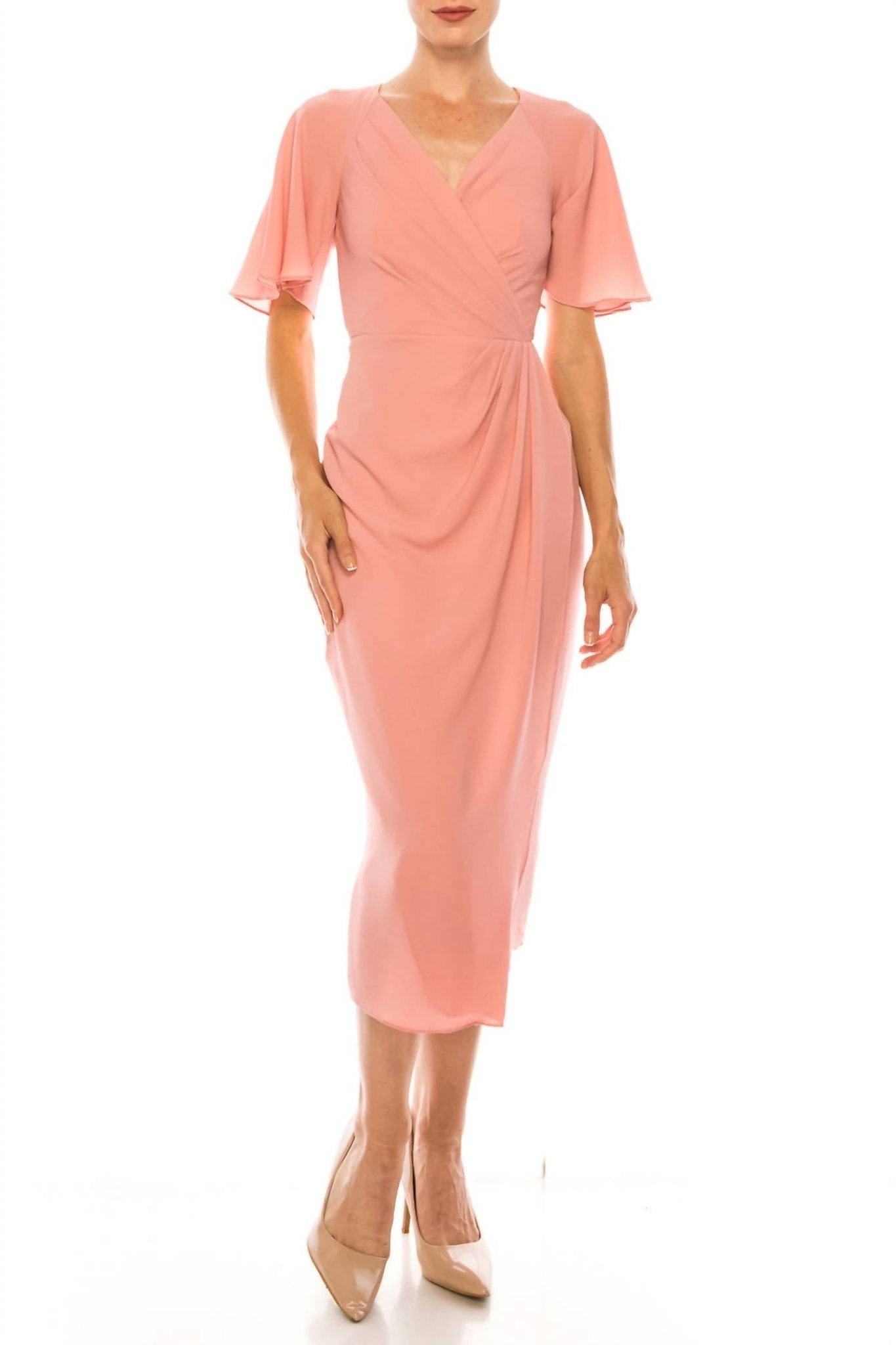 Maggy London - Short Sleeve Wrap Midi Dress - clothing - dresses - midi