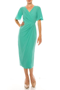 Maggy London - Short Sleeve Wrap Midi Dress - clothing - dresses - green
