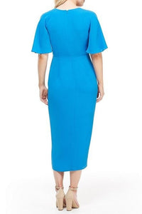Maggy London - Short Sleeve Wrap Midi Dress - blue - clothing - dresses