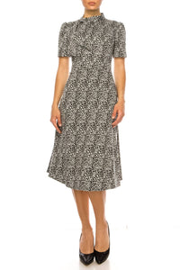 Maggy London - Tie Neck Fit And Flare Dress - brown - clothing - dresses