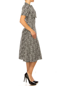 Maggy London - Tie Neck Fit And Flare Dress - brown - clothing - dresses