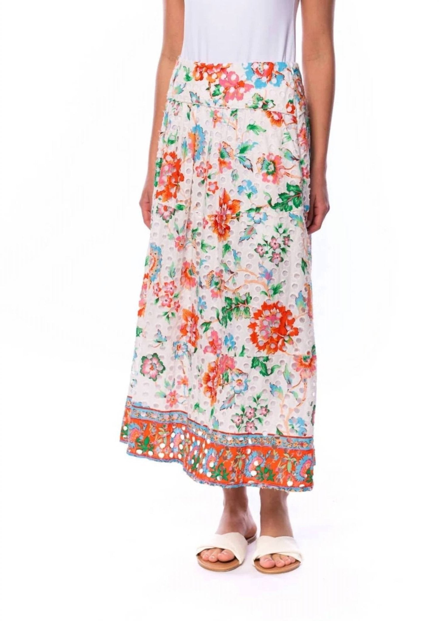 Mahila - Floral Eyelet Maxi Skirt - clothing - cotton - floral