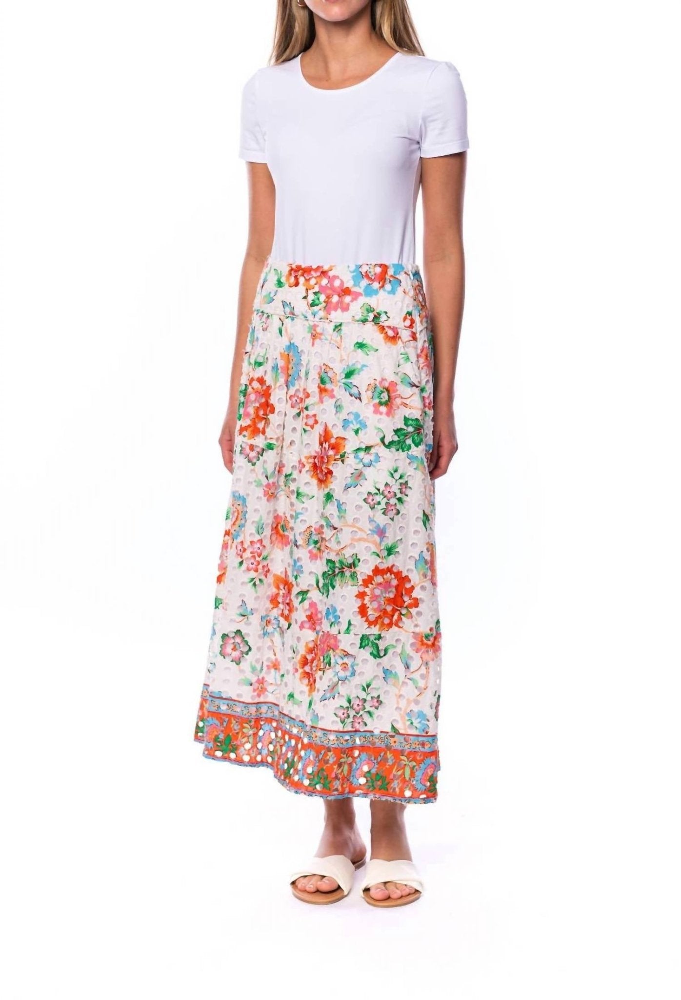 Mahila - Floral Eyelet Maxi Skirt - clothing - cotton - floral