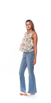 Mahila - Floral Eyelet Sleeveless Blouse - blouses - clothing - cotton