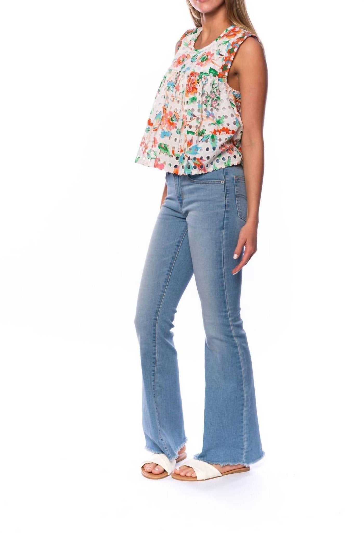 Mahila - Floral Eyelet Sleeveless Blouse - blouses - clothing - cotton