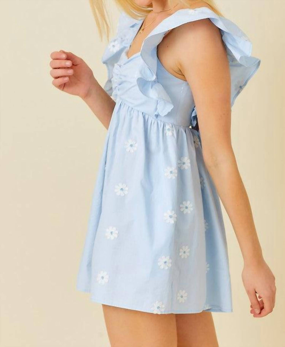 Main Strip - Flower Embroidery Babydoll Romper