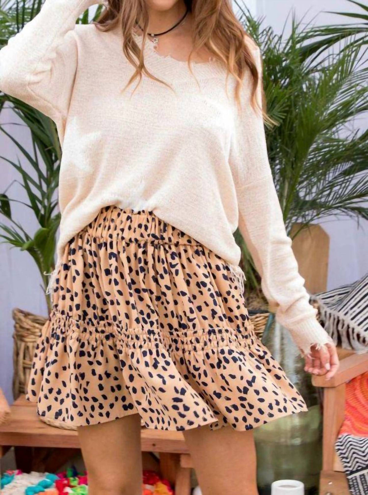 Main Strip - Tiered Leopard Mini Skirt