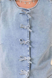 Main Strip - Women's Bow Denim Vest - blue - clothing - cotton