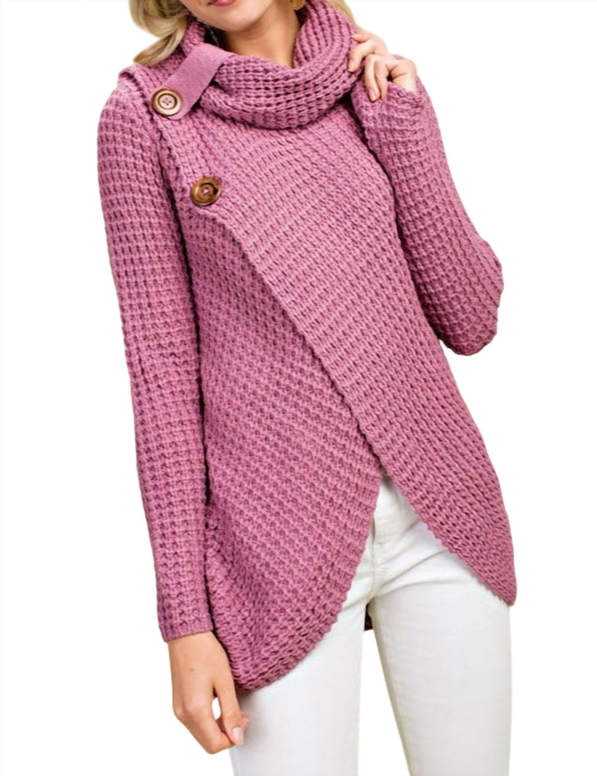 Mainstrip - Cowl Neck Asymmetric Wrap Sweater
