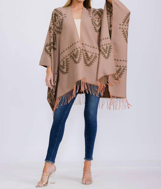Mainstrip - Long Sleeve Reversible Poncho - acrylic - brown - clothing