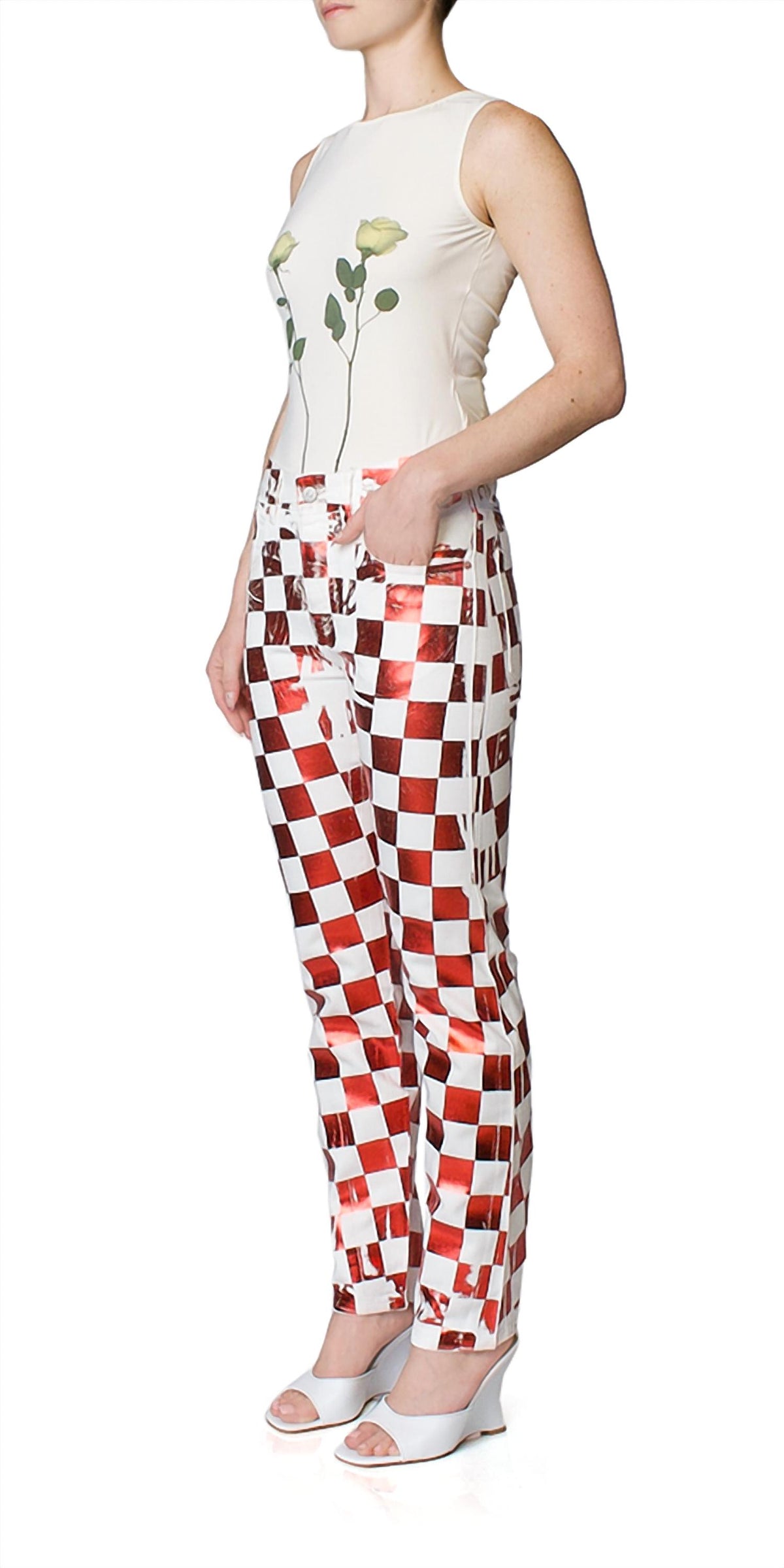 Check Print Five-Pocket Pants
