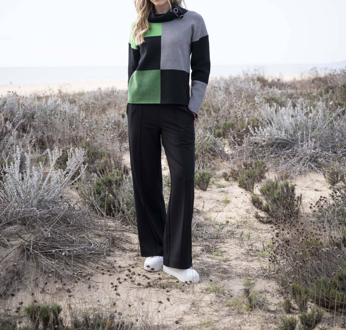 Marble - Checkered Cowl Neck Sweater