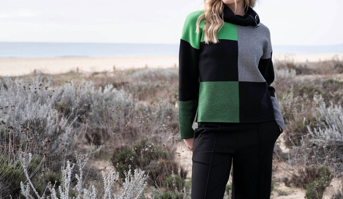 Marble - Checkered Cowl Neck Sweater