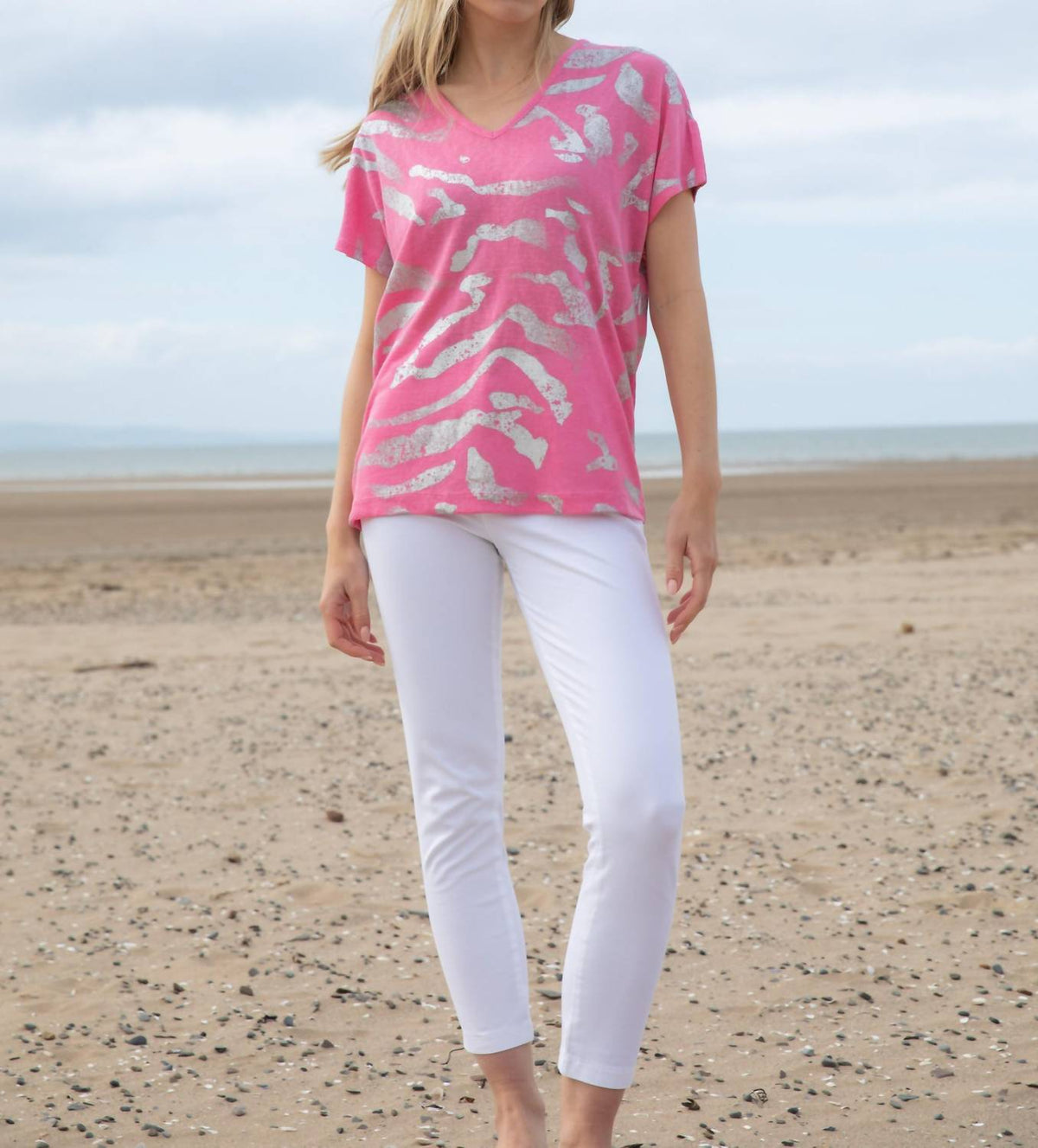 Marble - V-neck Foil Print Top