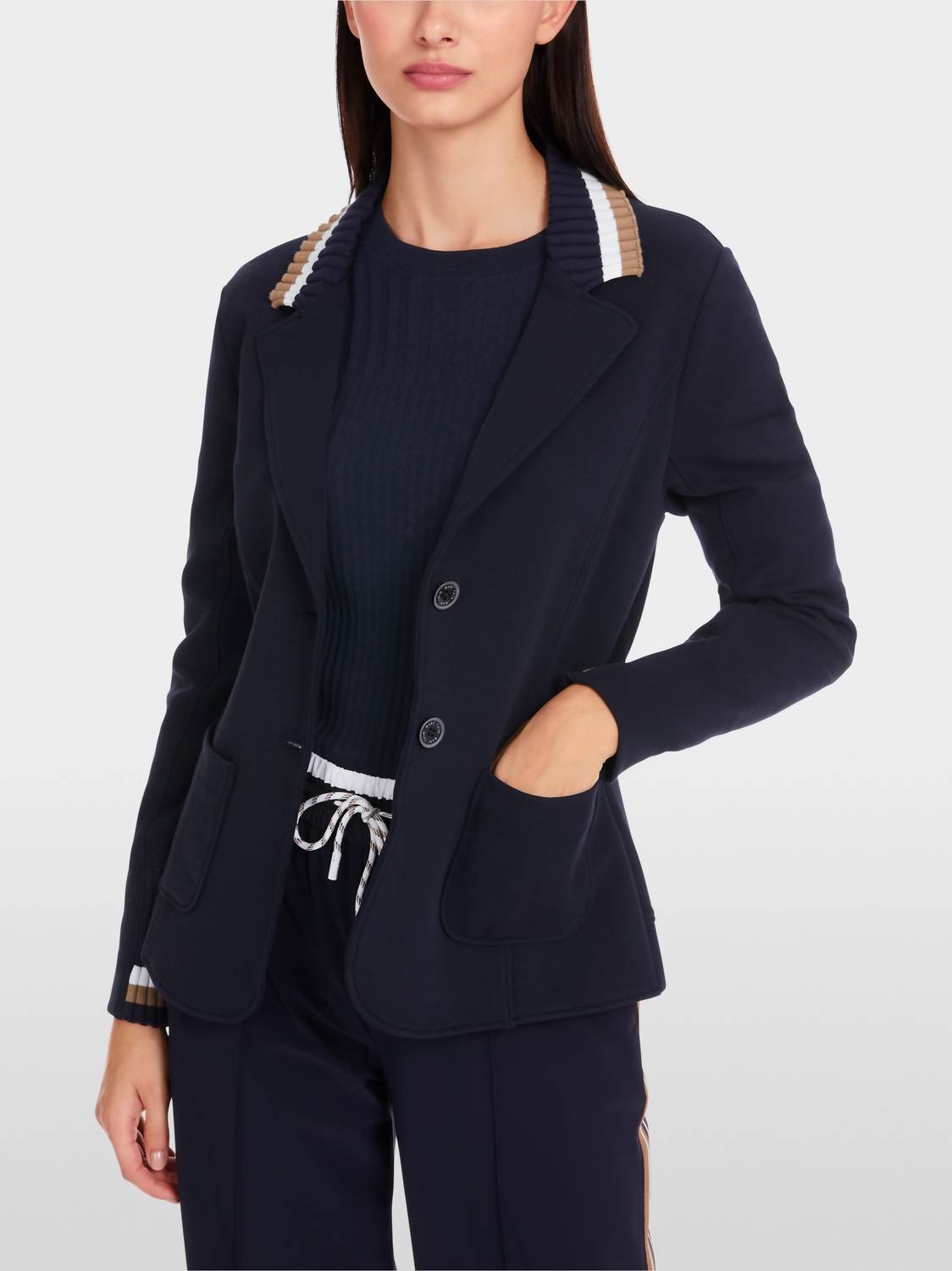 Marc Cain - Fitted Jersey Blazer - blazers - blue - clothing