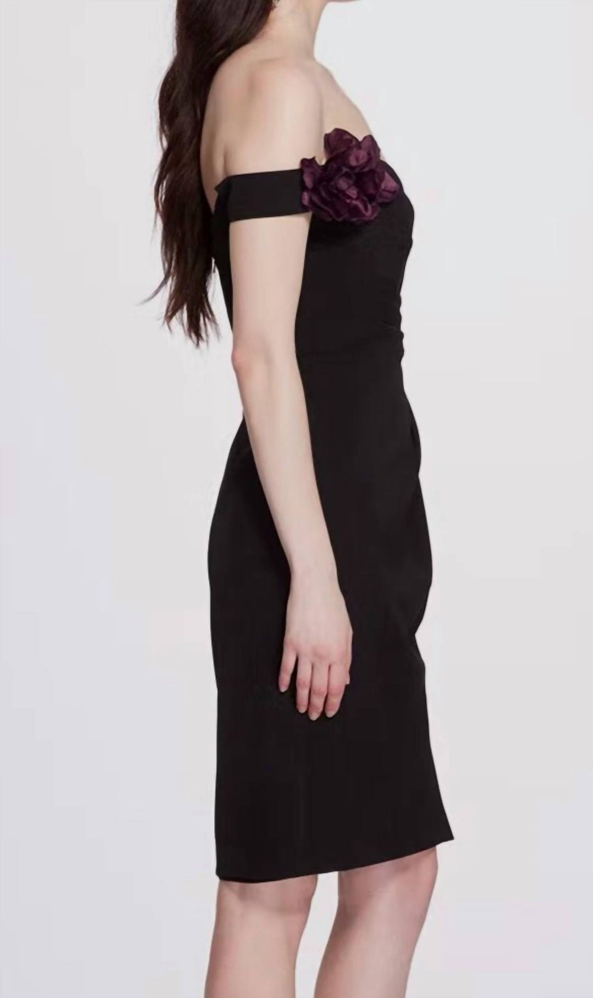 OFF SHOULDER DRAPED COCKTAIL DRESS