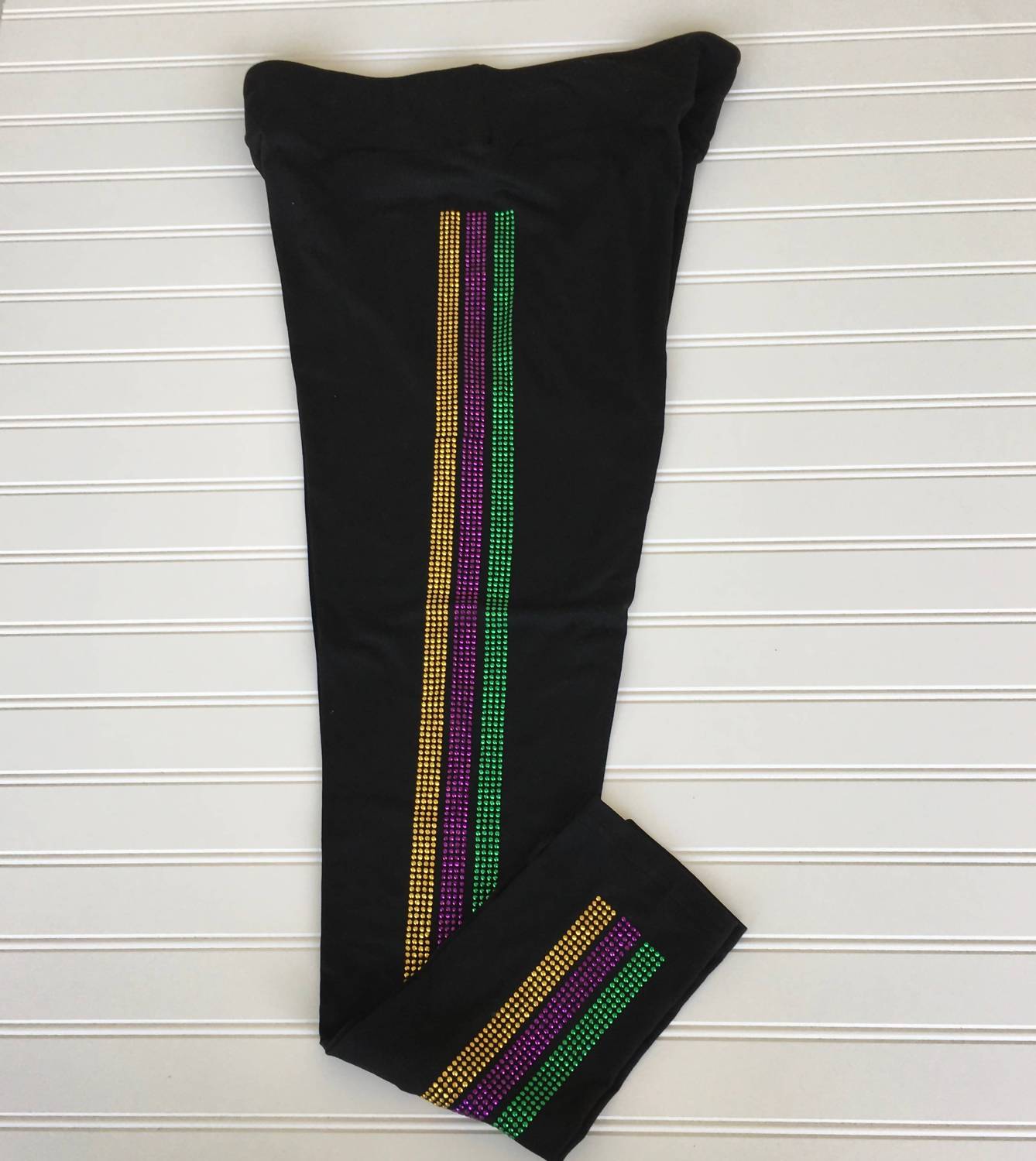 Mardi Gras Creations - Rhinestone Side Stripe Leggings - black - clothing - leggings
