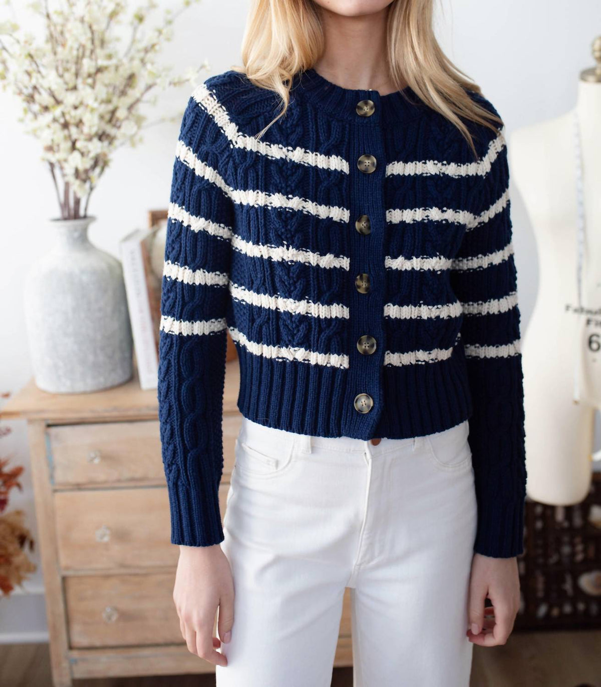 Marea - Striped Cable Cardigan