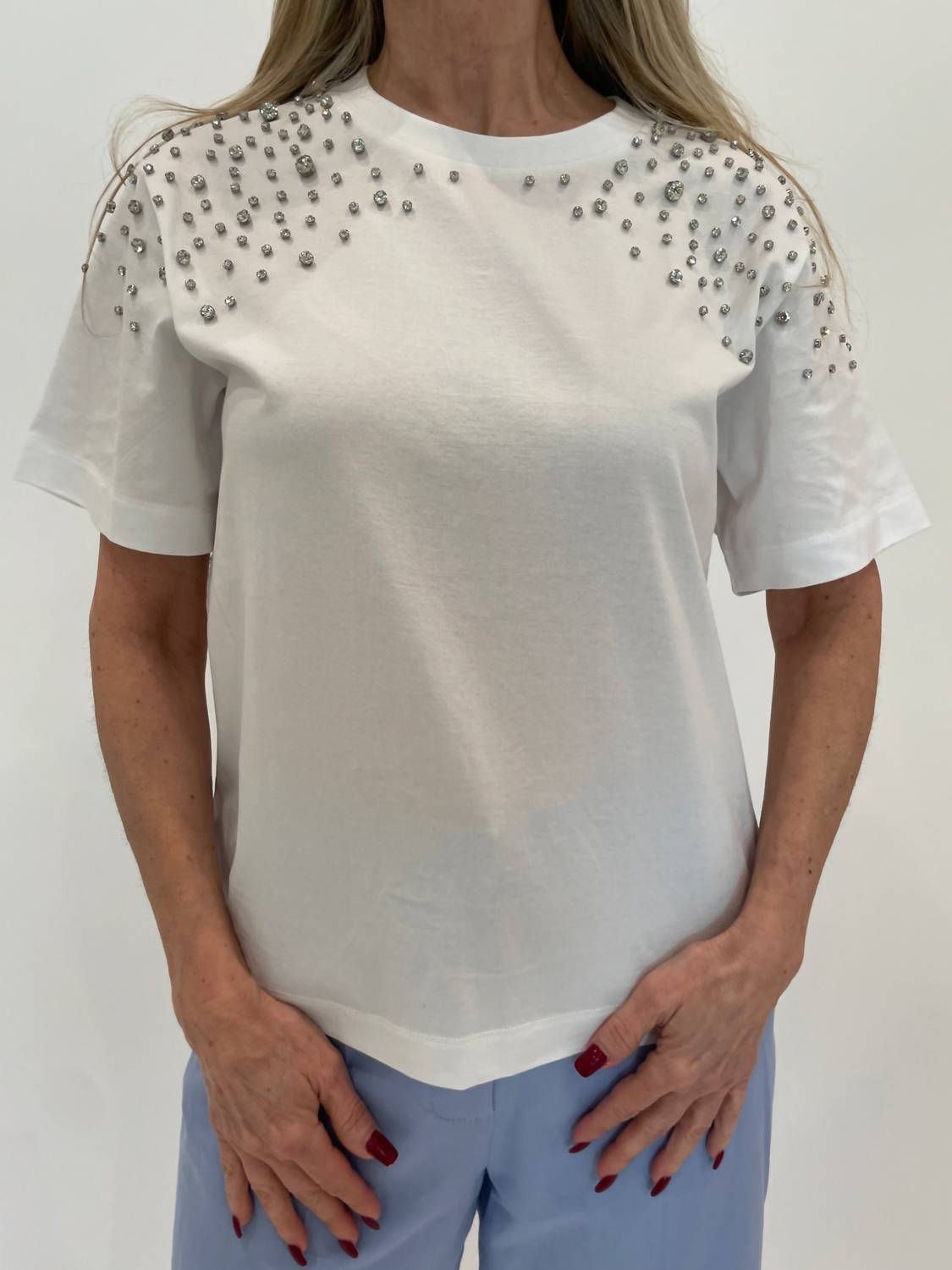 Marella - Feluca Cotton Tee With Crystals - blouses - clothing - cotton