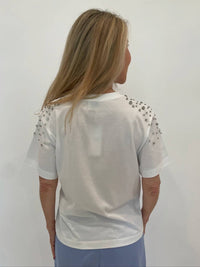 Marella - Feluca Cotton Tee With Crystals - blouses - clothing - cotton