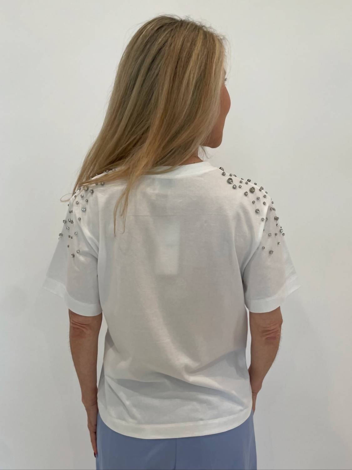 Marella - Feluca Cotton Tee With Crystals - blouses - clothing - cotton