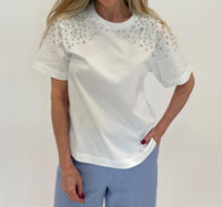 Marella - Feluca Cotton Tee With Crystals - blouses - clothing - cotton