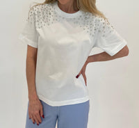 Marella - Feluca Cotton Tee With Crystals - blouses - clothing - cotton