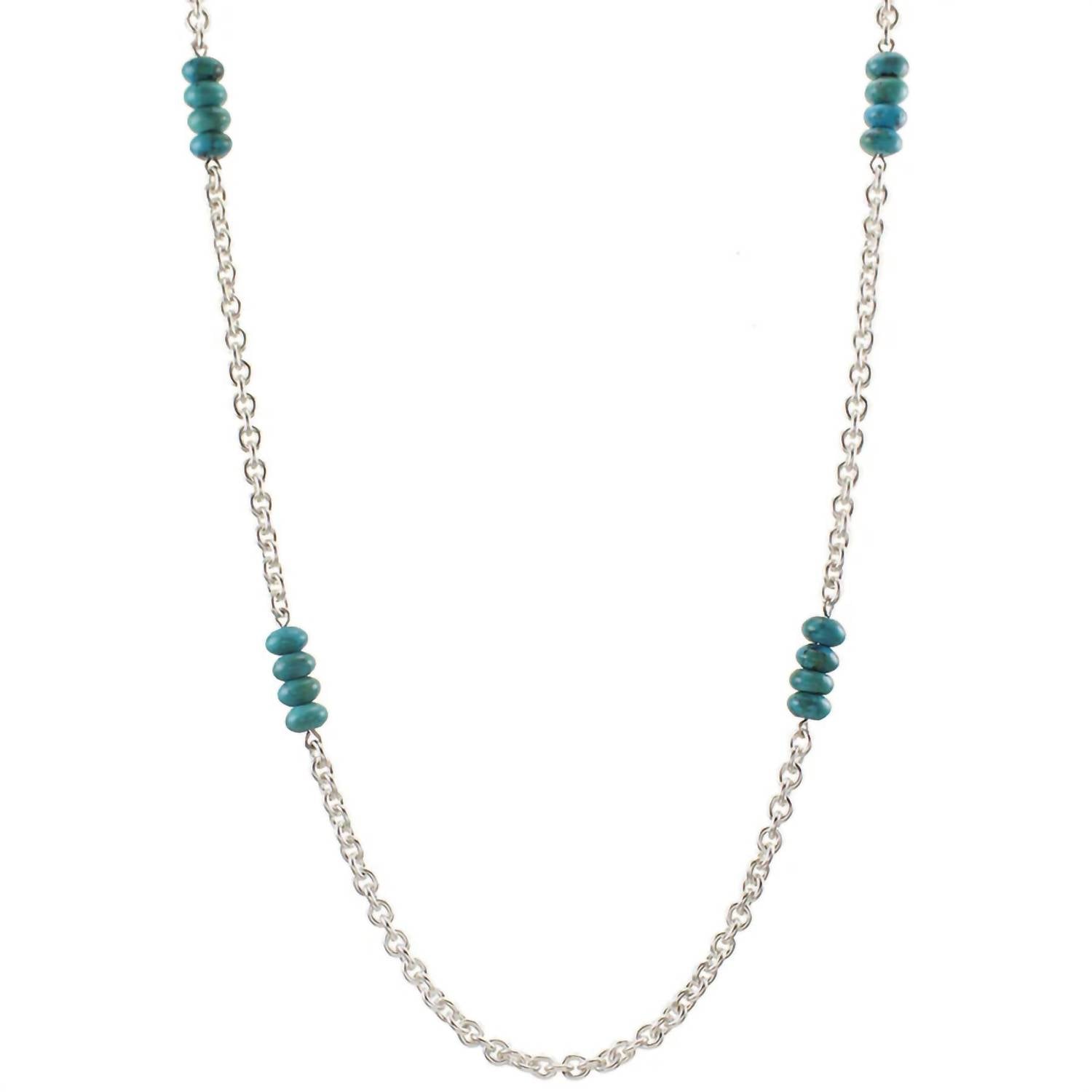 Marjorie Baer - Chain With Stacked Turquoise Beads Necklace - jewelry - necklaces - silver