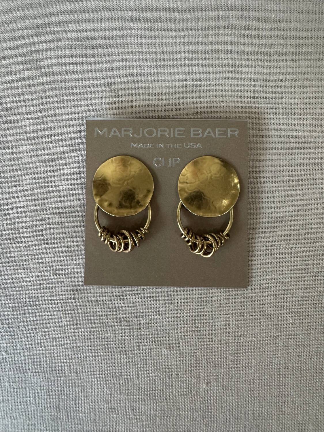 Marjorie Baer - Girl's Brass Circle Earrings With Rings Clip - brass - earrings - gold